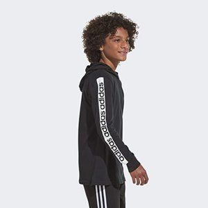 Adidas Large 14/16 Long Sleeve Hooded Pull Over Black W/ White Letters EUC